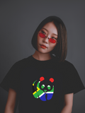 South African Flag Panda Unisex Black T-Shirt