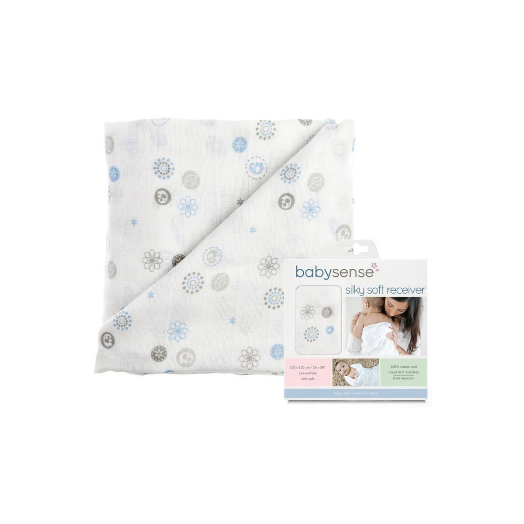 Elephant Bamboo Muslin Receiver – Blue & Grey