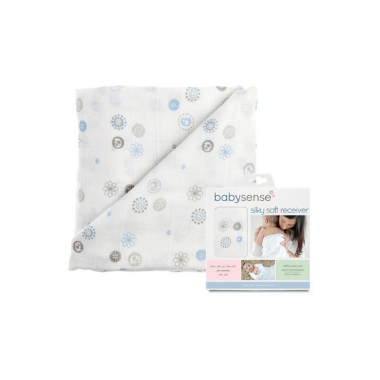 Elephant Bamboo Muslin Receiver – Blue & Grey