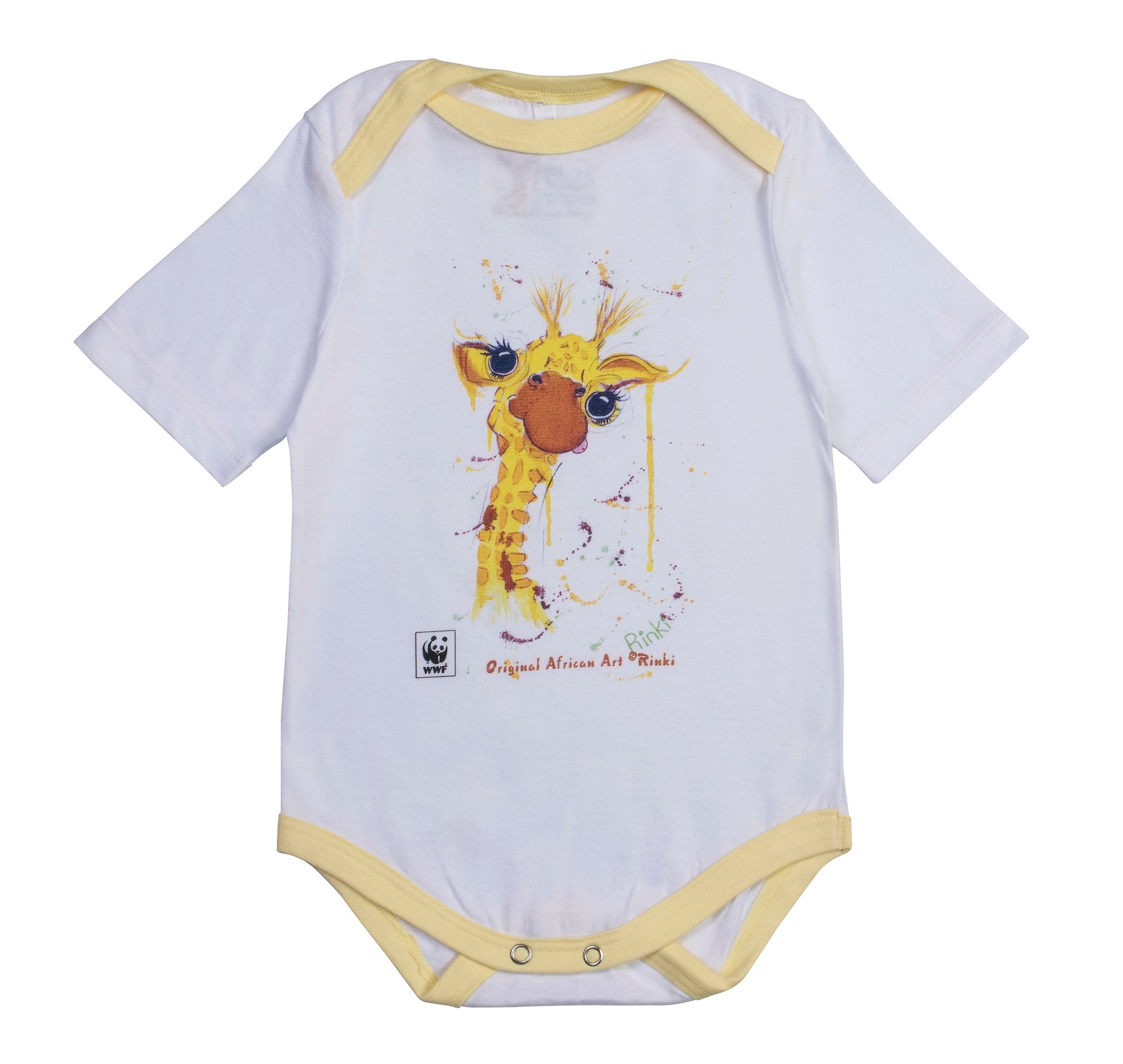 Rinki Cheeky Giraffe Yellow Edge Baby Grow
