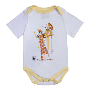 Rinki Giraffe Bath-time Yellow Edge Baby Grow