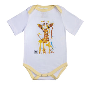 Rinki Curious Giraffe Yellow Edge Baby Grow
