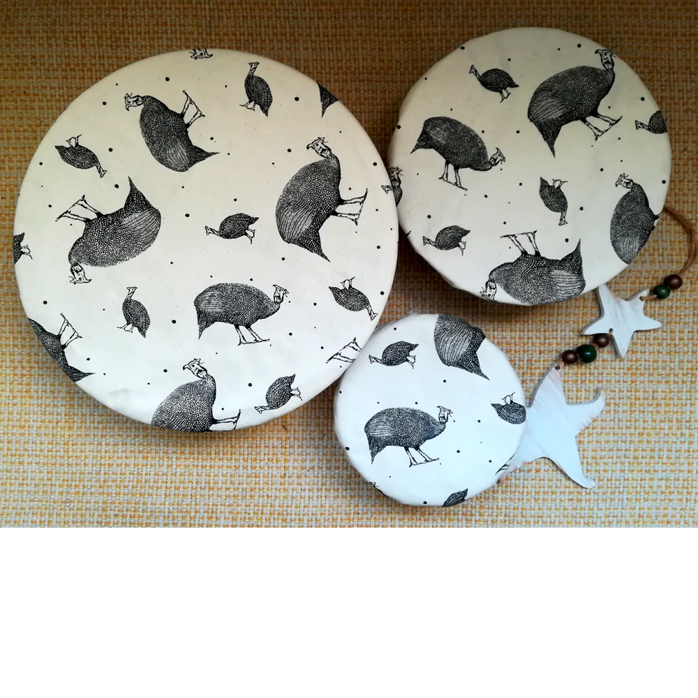 Ecoelephant Guinea Fowl print bowl cover set